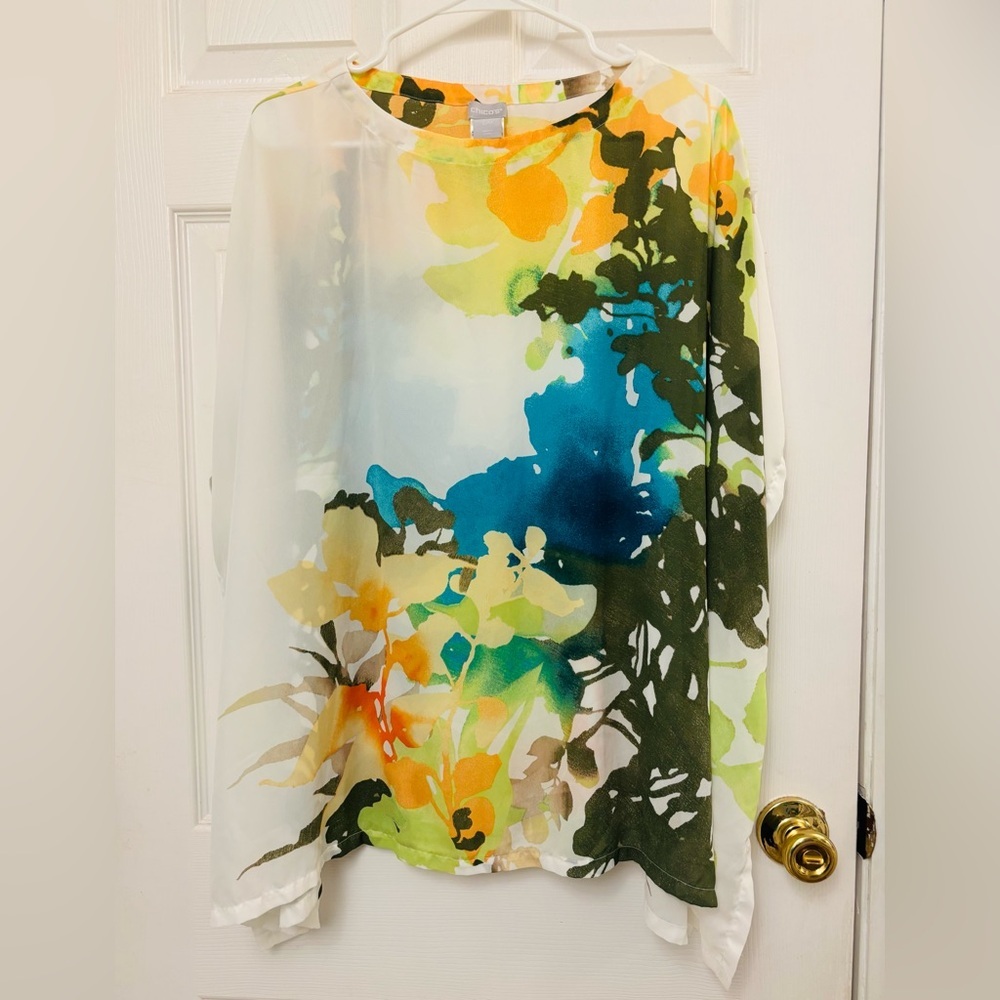 Chico's Lightweight Floral Spring Parade Poncho Top Kimono - Picture 2 of 9